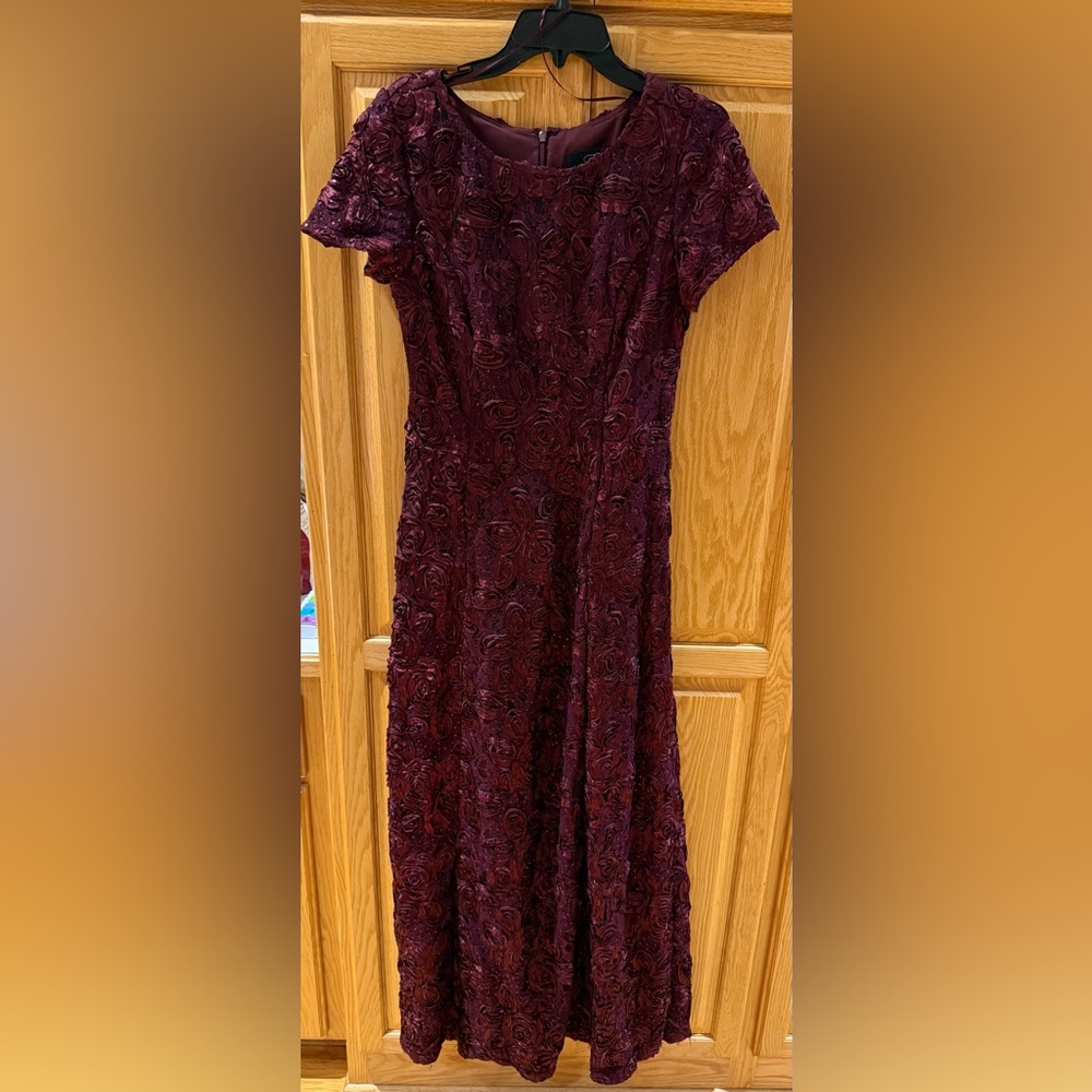 Alex Evenings Strapless Burgundy Rose Dress